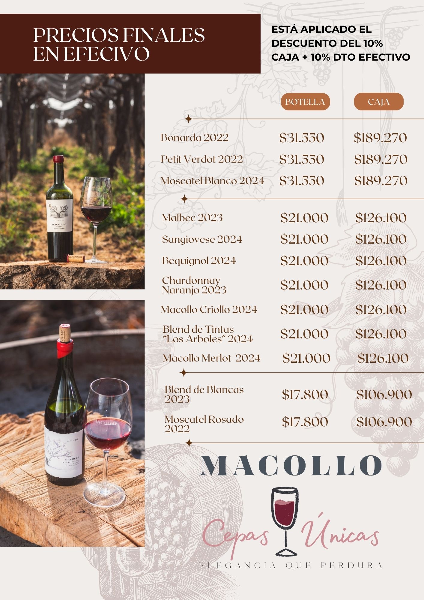 Precios con descuento en efectivo
